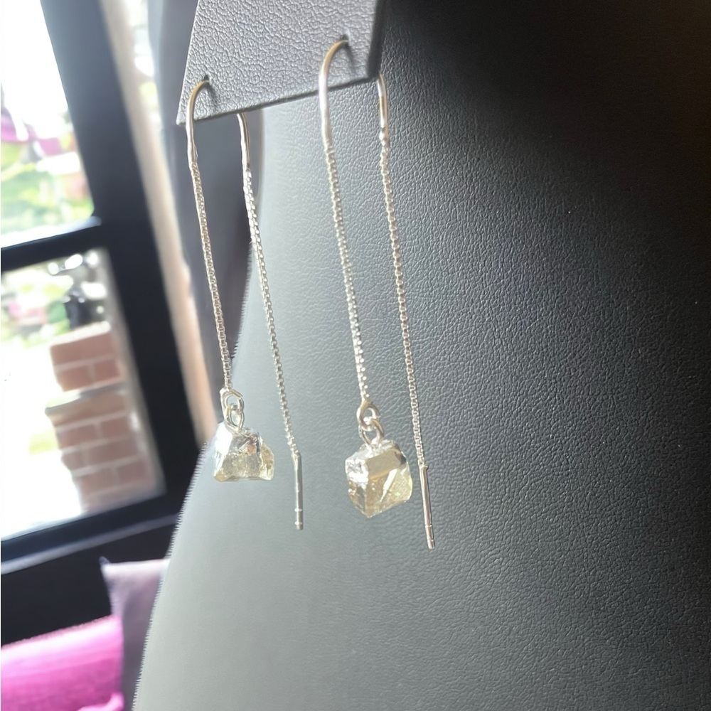 Raw Citrine Threader Earrings - Picture 2 of 4